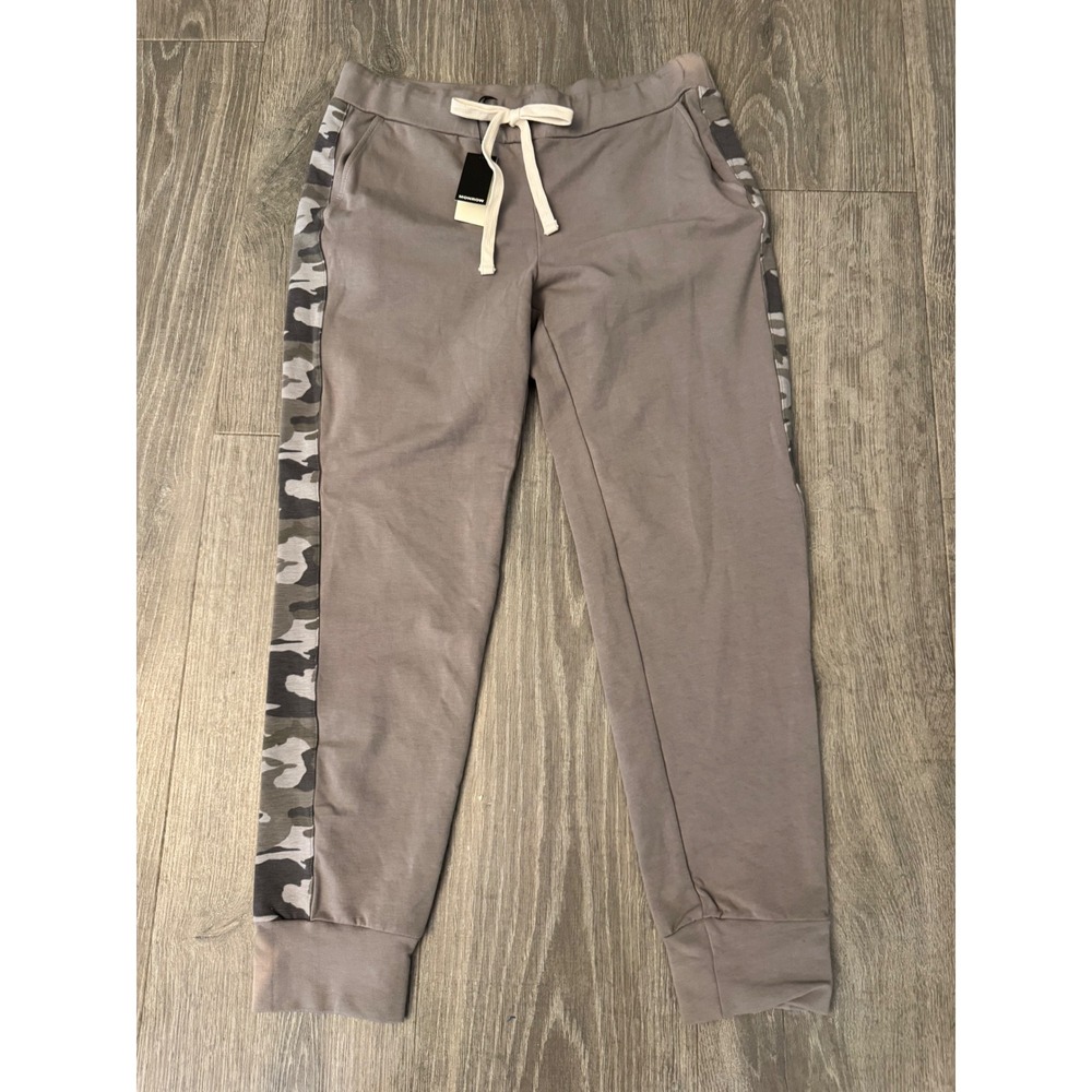 Monrow Womens Camo Side Stripe Jogger Sweatpants Taupe Grey XL NWT HB0188-29